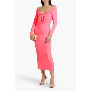 ALEX PERRY Peyton Pink bodycon off-the-shoulder satin-crepe midi dress 10
